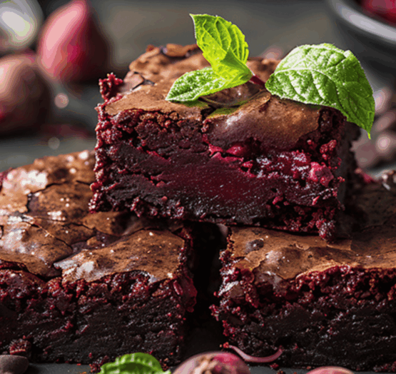 gâteau au chocolat noir, betterave et noix